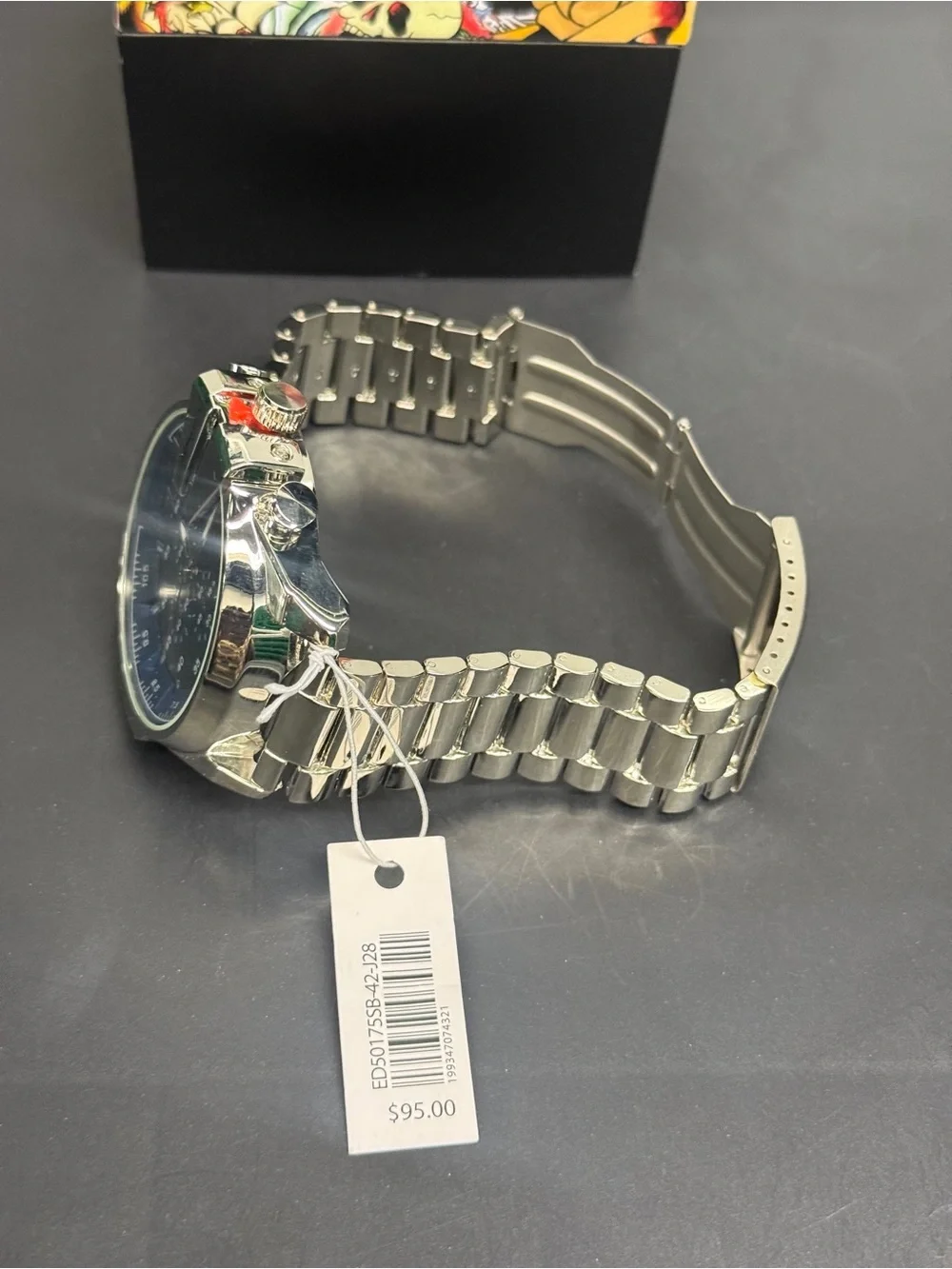 Ed Hardy Silver Watch with Blue Dial in Branded Box